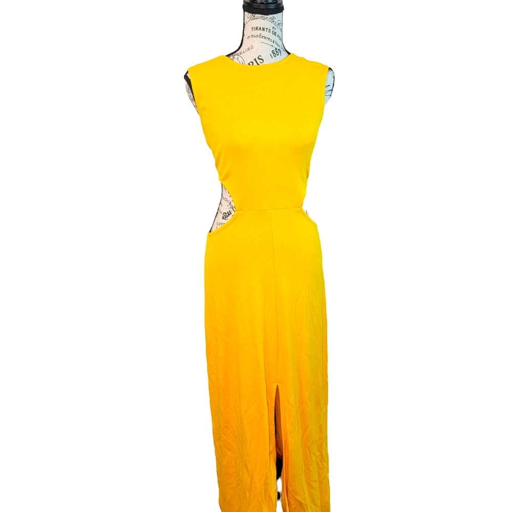 Gorgeous Cutout Long Yellow Dress with Front Split Size Medium NWT